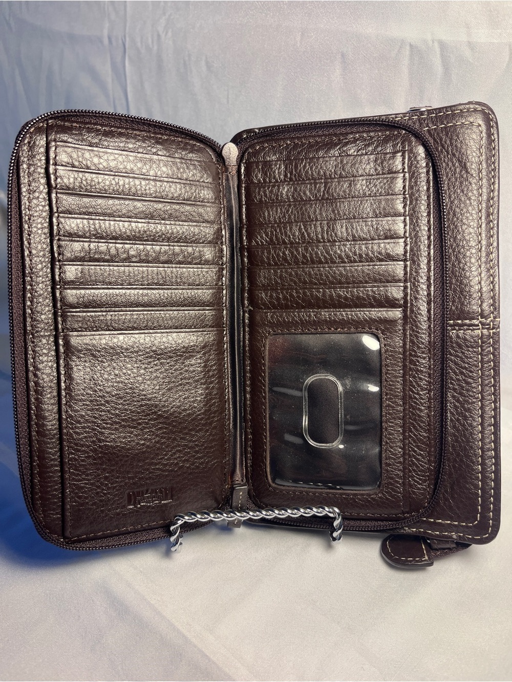 Duluth Trading Co Dark Brown Pebbled Leather Zip Around Organizer Clutch Wallet